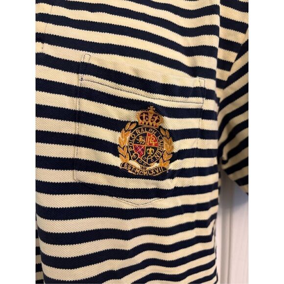 Polo by Ralph Lauren Y2K Yellow and Navy Striped Polo Shirt. Size Medium - Picture 3 of 6